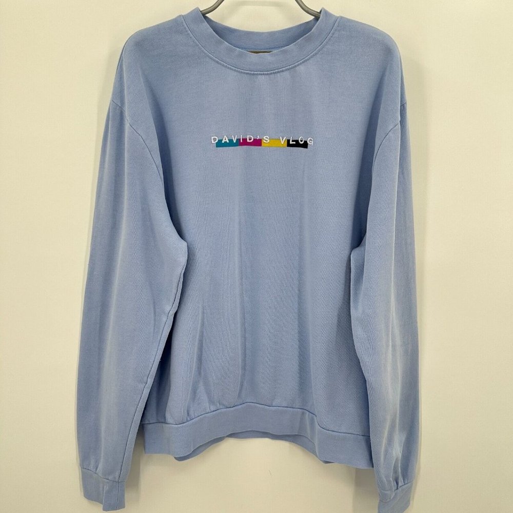 David Dobrik Blue David's Vlog Crew Neck Pullover Sweatshirt sz L Large Merch